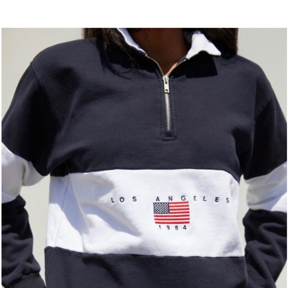 Brandy Melville Black and White Quarter-Zip Sweater